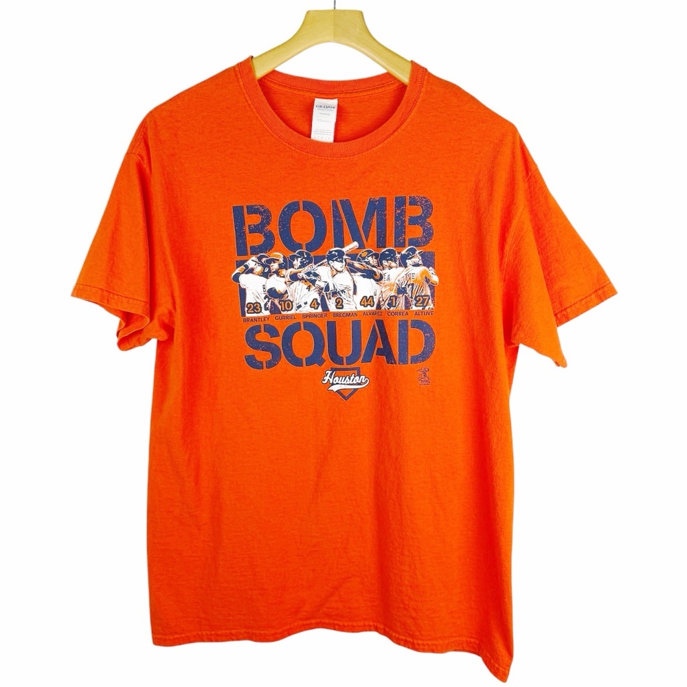 Houston Astros Bomb Squad T Shirt Orange Gildan MLB Graphic Tee Size Large
